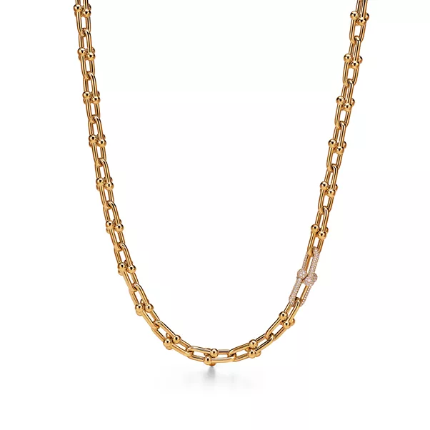 Halskette mit mittelgroßen Gliedern in Gelbgold mit Diamanten