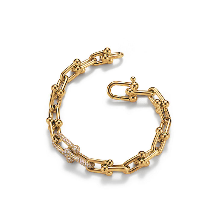 Tiffany HardWear:Medium Link Bracelet in Yellow Gold with Diamonds image number 4