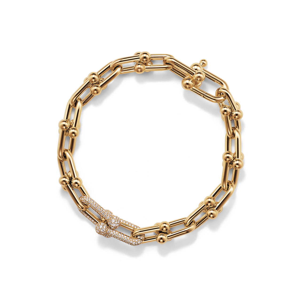 Medium Link Bracelet in Yellow Gold with Diamonds