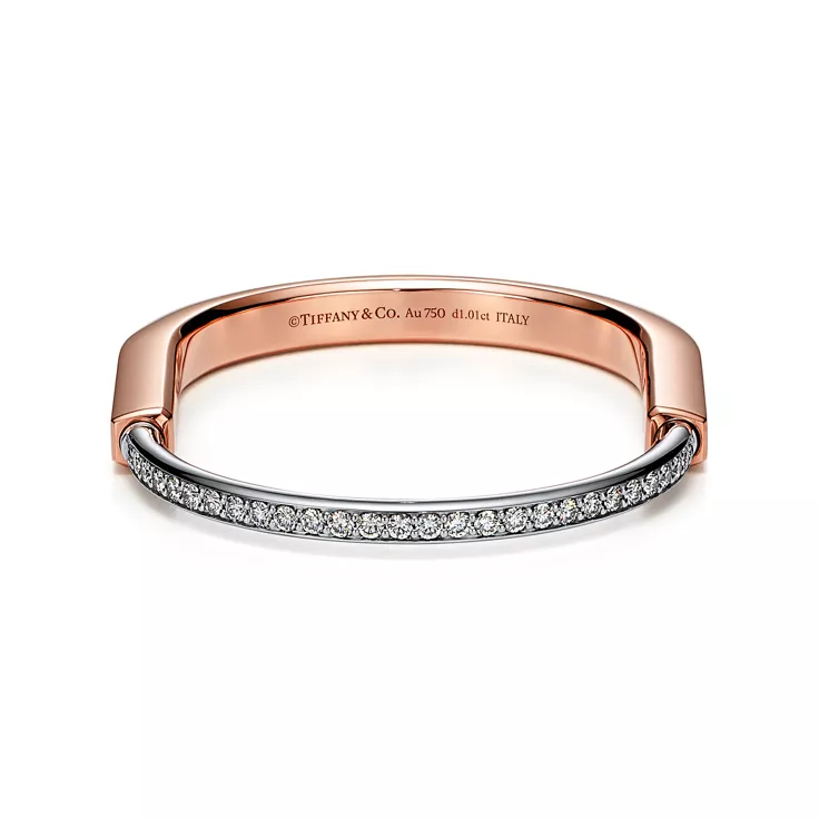 Tiffany Lock:Bangle in Rose and White Gold with Half Pav&eacute; Diamonds, 4
