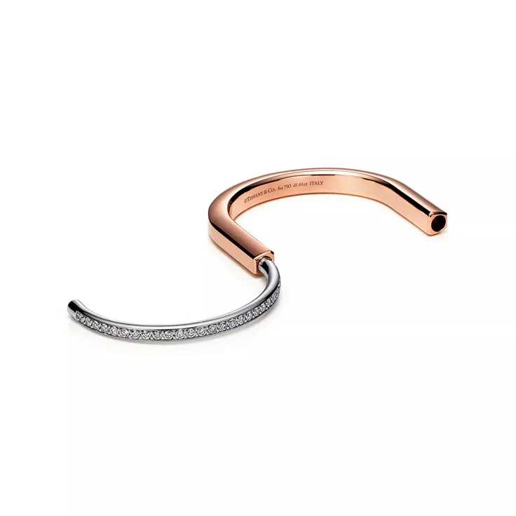 Tiffany Lock:Bangle in Rose and White Gold with Half Pav&eacute; Diamonds, 5