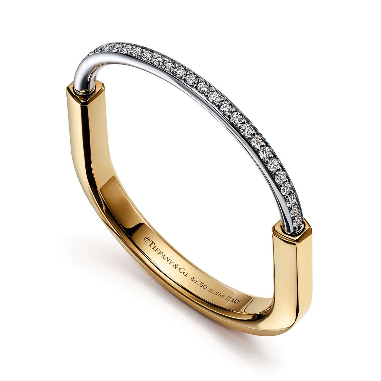 Tiffany Lock:Bangle in Yellow and White Gold with Half Pavé Diamonds image number 3