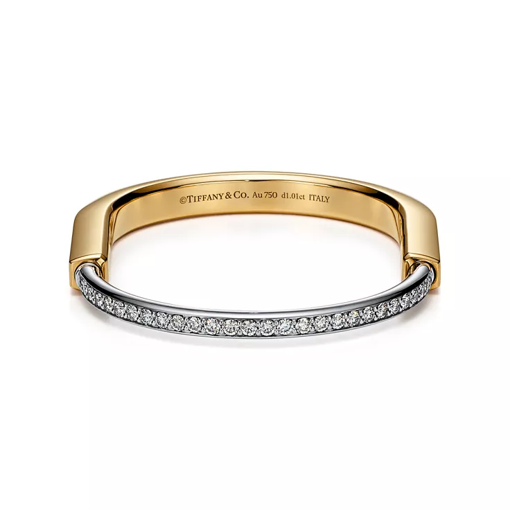 Tiffany Lock:Bangle in Yellow and White Gold with Half Pav&eacute; Diamonds, 4