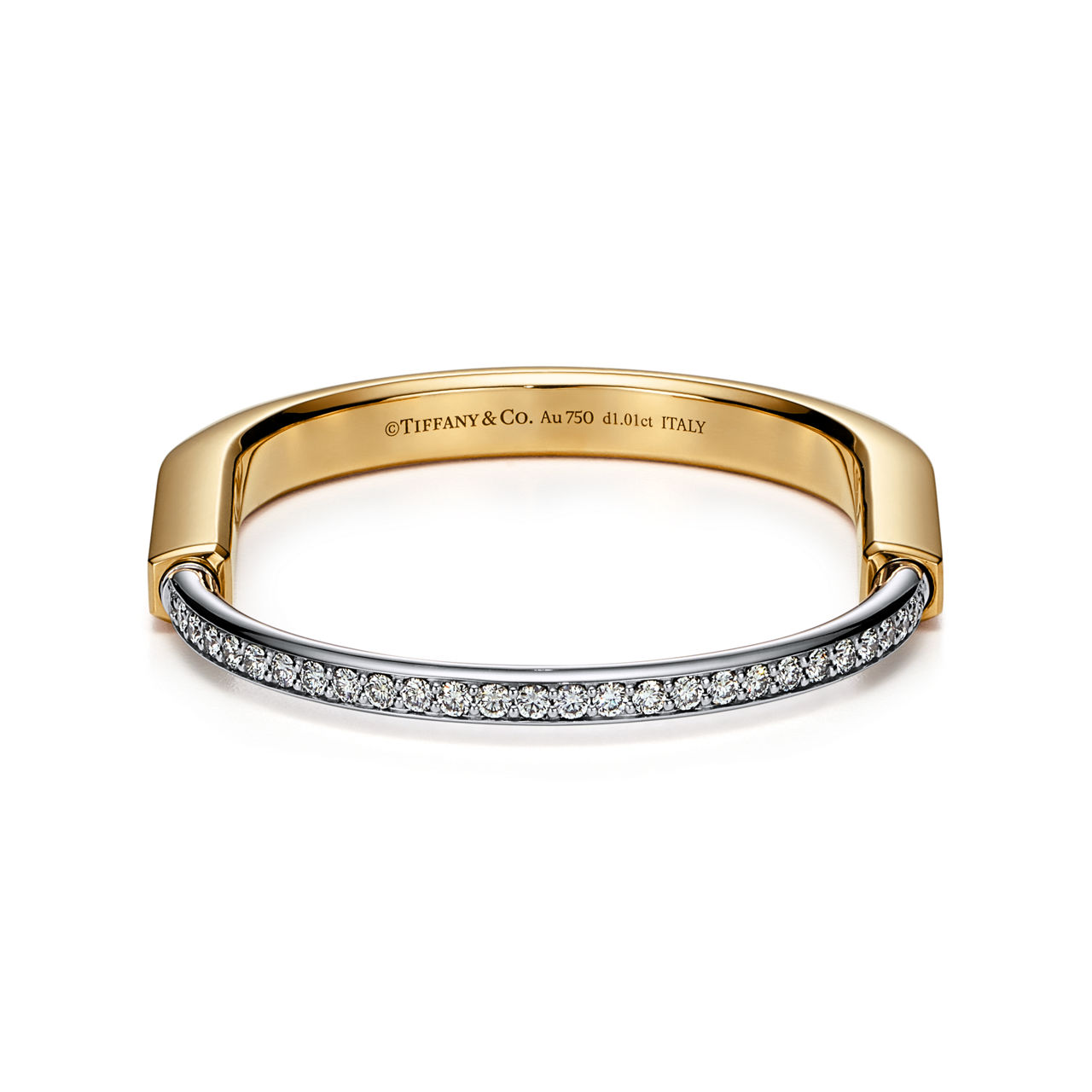 Tiffany Lock:Bangle in Yellow and White Gold with Half Pavé Diamonds image number 6