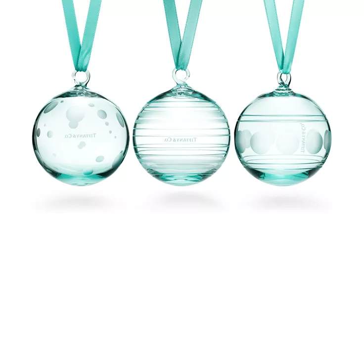 Ball Ornaments in Tiffany Blue® Crystal Glass, 2
