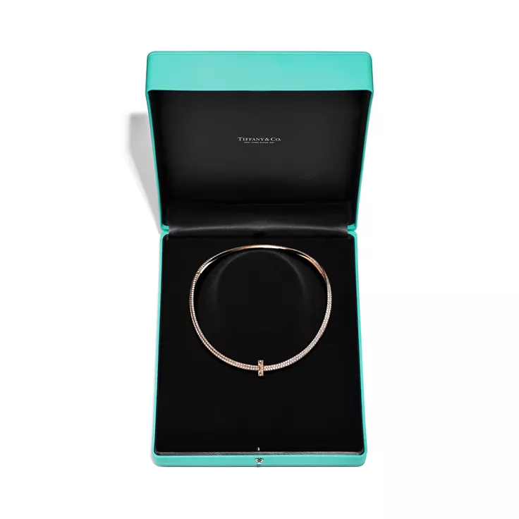 Tiffany T:T1 Pavé Diamond Necklace in Rose Gold, 6