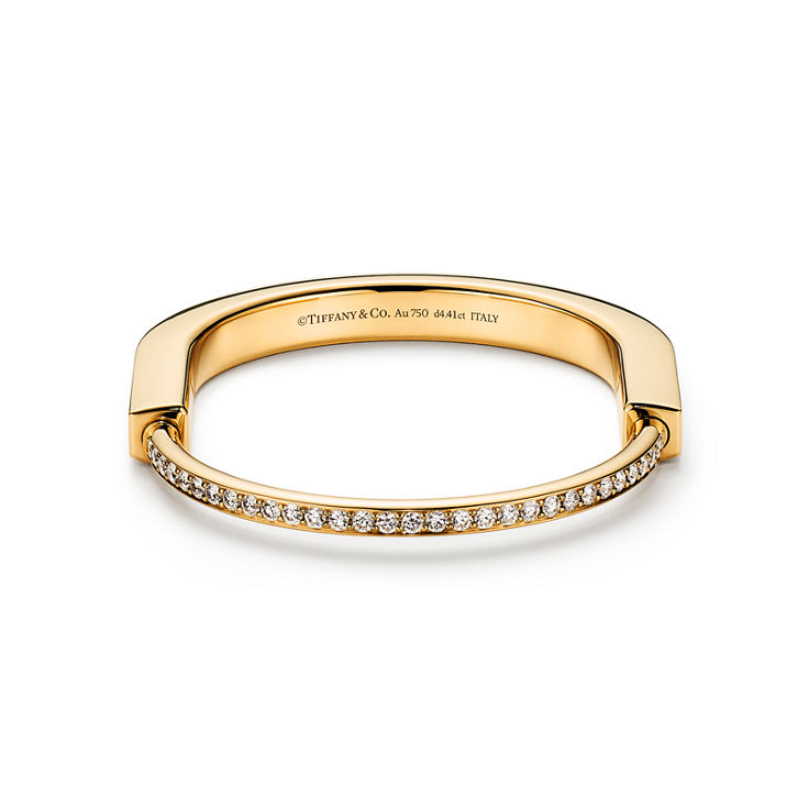 Tiffany Lock:Bangle in Yellow Gold with Full Pavé Diamonds image number 5