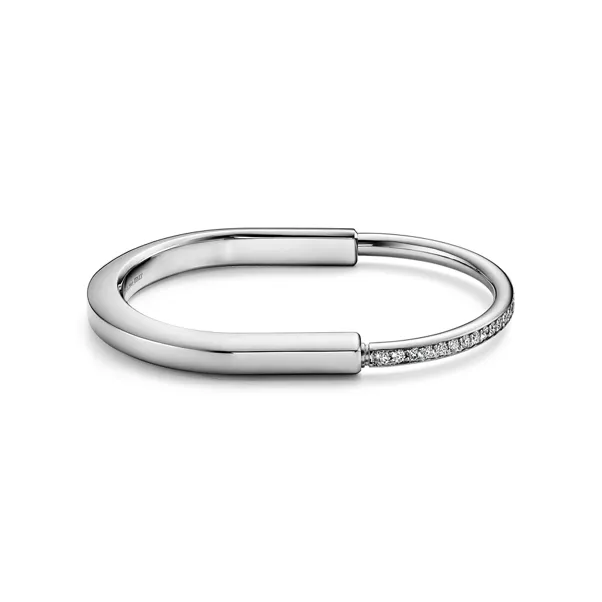 Bangle in White Gold with Half Pavé Diamonds