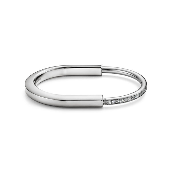 Tiffany Lock:Bangle in White Gold with Half Pavé Diamonds