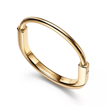 Tiffany Lock:Bangle in Yellow Gold with Diamond Accents, 3