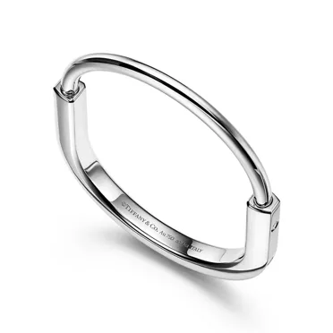 Tiffany Lock:Bangle in White Gold with Diamond Accents, 3