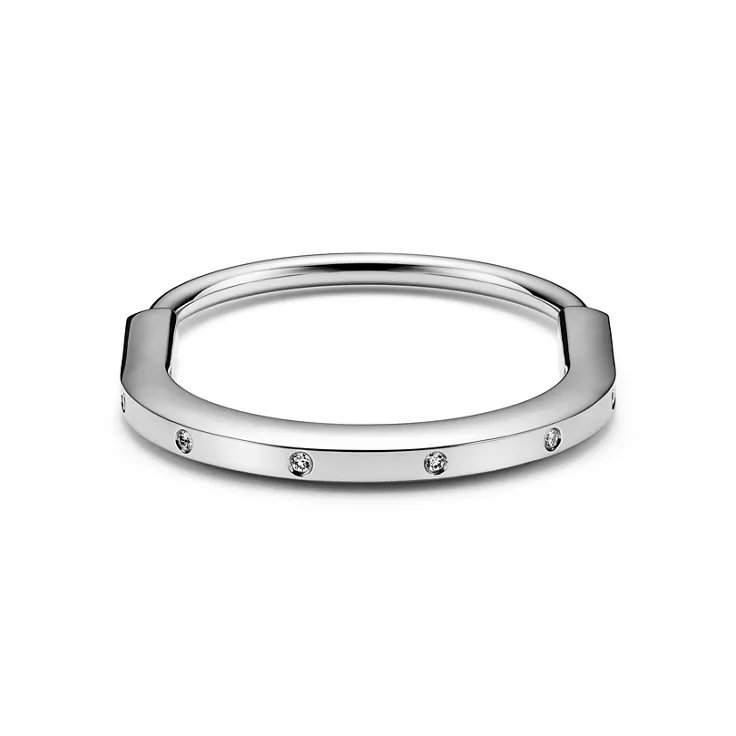 Tiffany Lock:Bangle in White Gold with Diamond Accents, 4