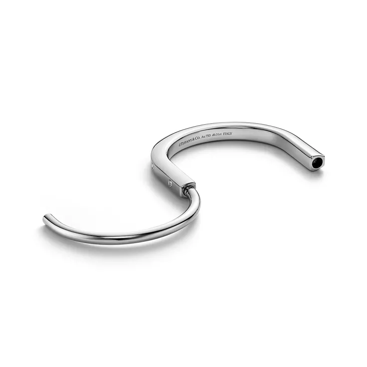 Tiffany Lock:Bangle in White Gold with Diamond Accents, 5