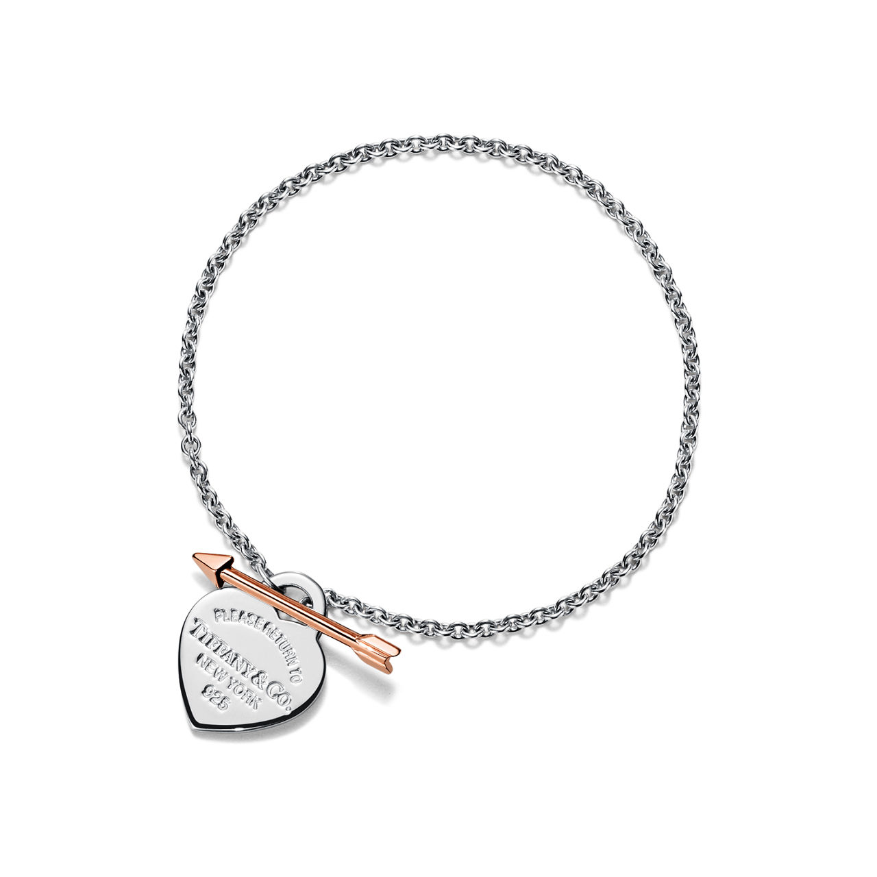 Pulsera con insignia de corazón Lovestruck en plata y oro rosa, tamaño pequeño