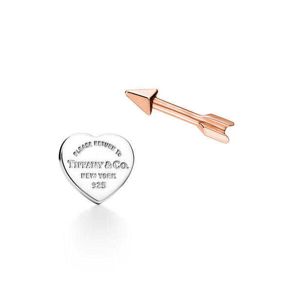 Return to Tiffany™:Lovestruck Heart Tag & Arrow Earrings in Silver and Rose Gold