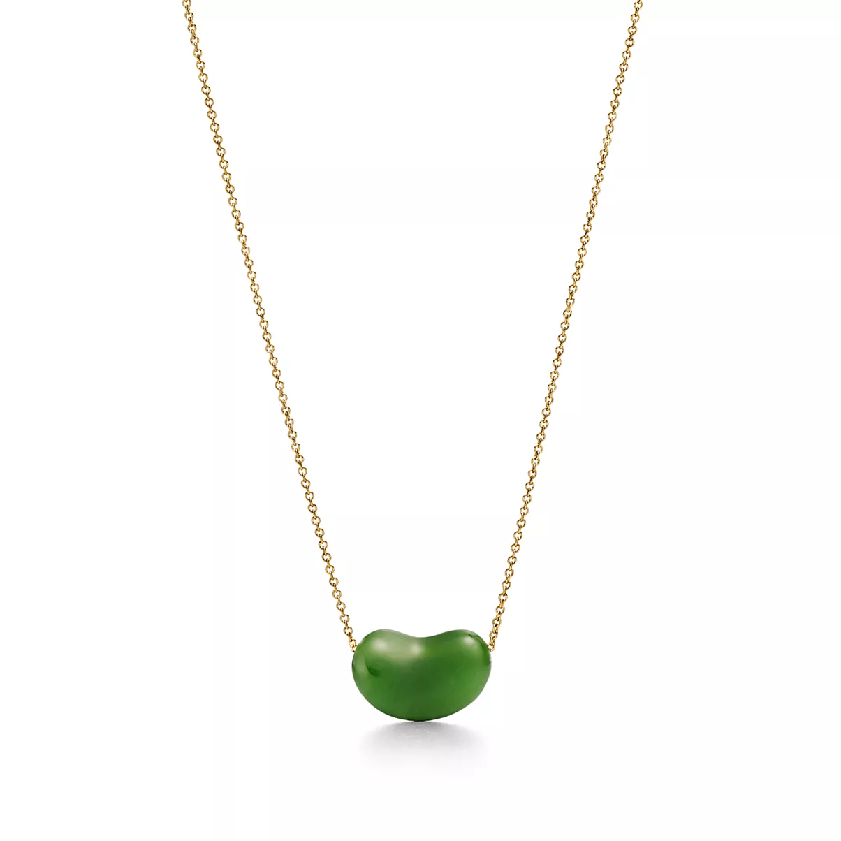 Pendente Bean design in oro giallo con giada nefrite verde