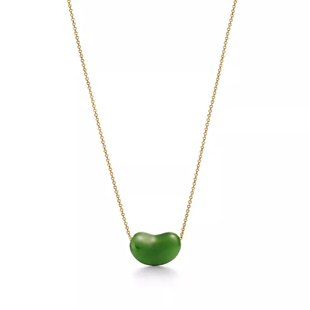 Bean Design Anhänger in Gelbgold mit grüner Jade, 18 mm