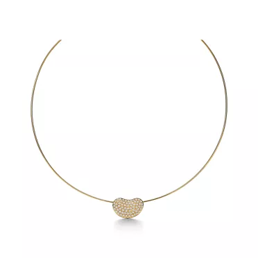 Elsa Peretti®:Bean® design Wire Necklace in Gold with Pavé Diamonds, 20 mm, 2