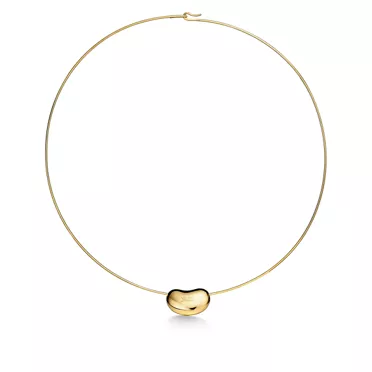 Elsa Peretti®:Bean® design Wire Necklace in Gold with Pavé Diamonds, 20 mm, 3