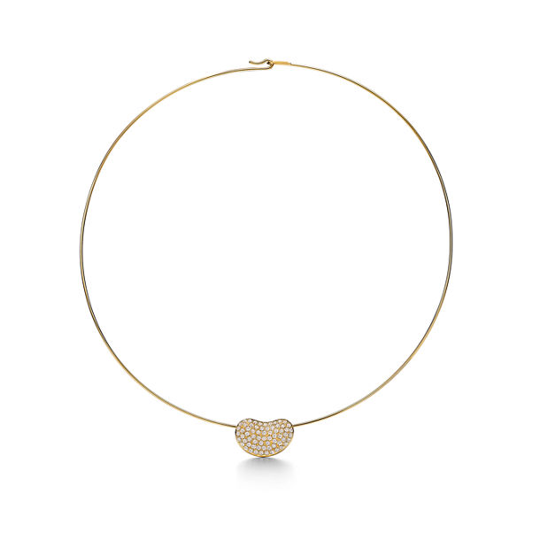 Elsa Peretti®:Bean design Wire Necklace in Gold with Pavé Diamonds, 20 mm