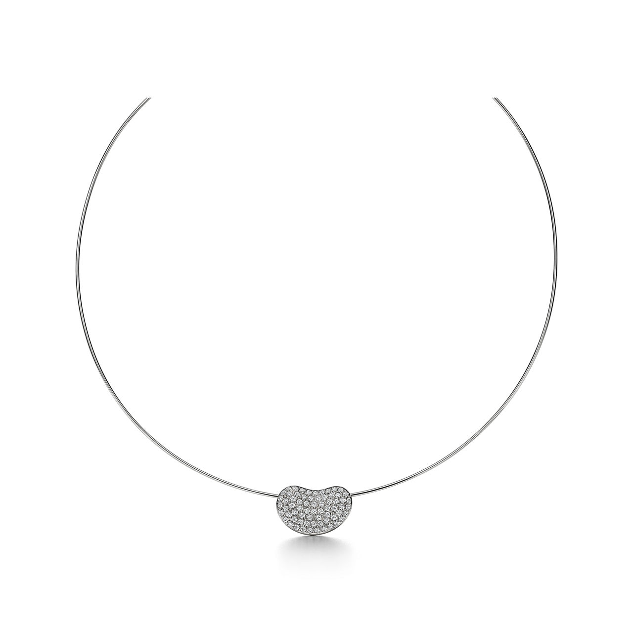 Elsa Peretti®:Bean design Wire Necklace in Platinum with Pavé Diamonds, 20 mm image number 2