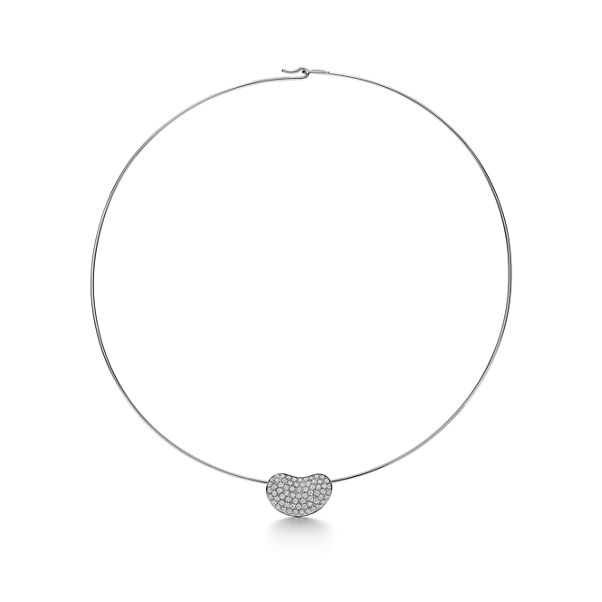 Elsa Peretti®:Bean design Wire Necklace in Platinum with Pavé Diamonds, 20 mm