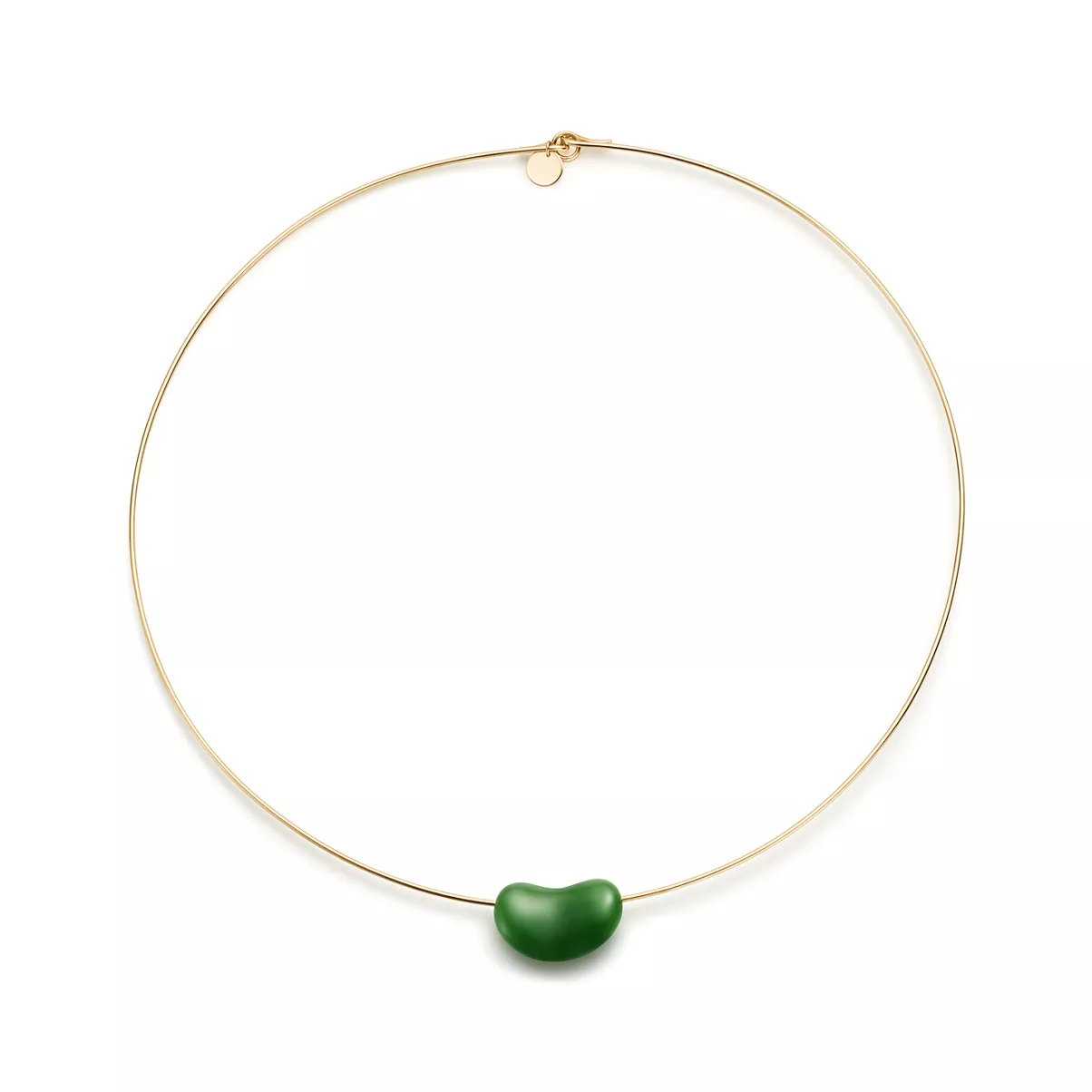 Collana Wire Bean design in oro giallo con giada nefrite verde