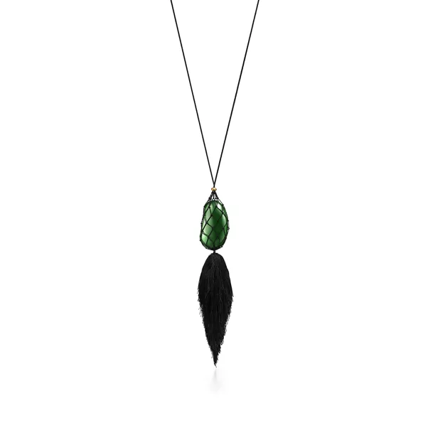 Bean® design Necklace with Silk and Green Nephrite Jade