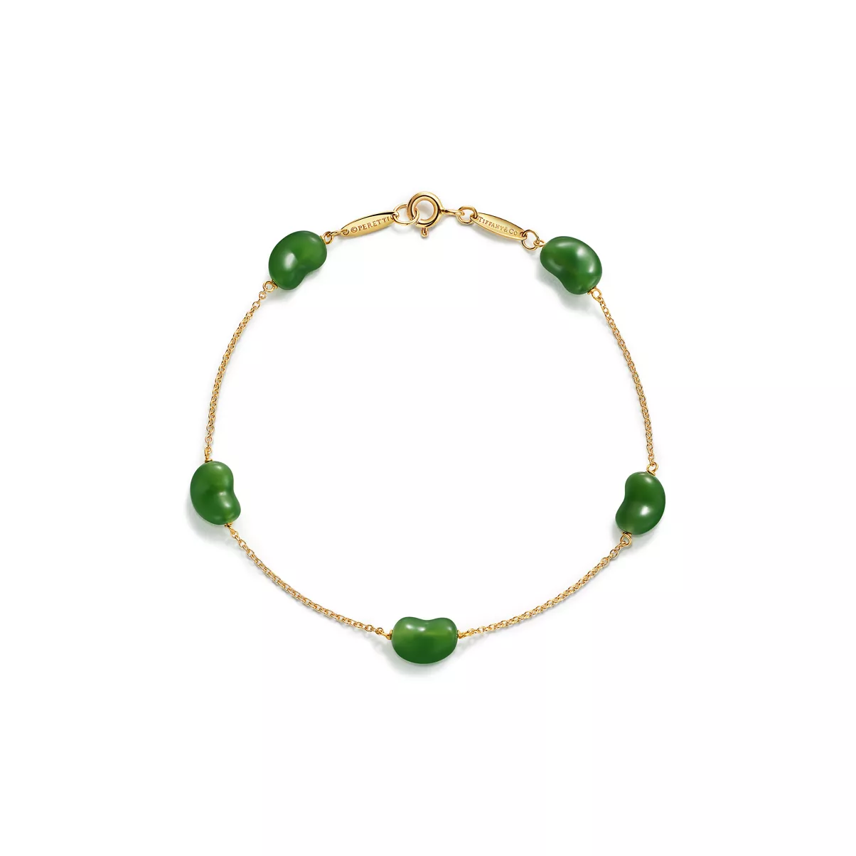 Bean design Bracelet in Yellow Gold with Green Nephrite Jade