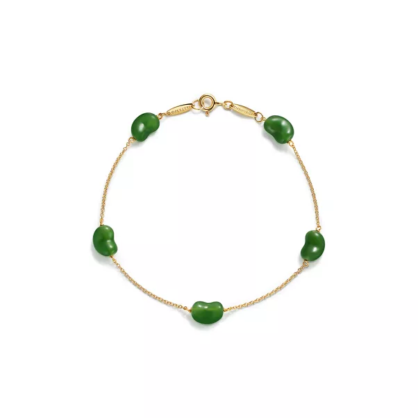 Bean® design Armband in Gelbgold mit grüner Jade, 9 mm