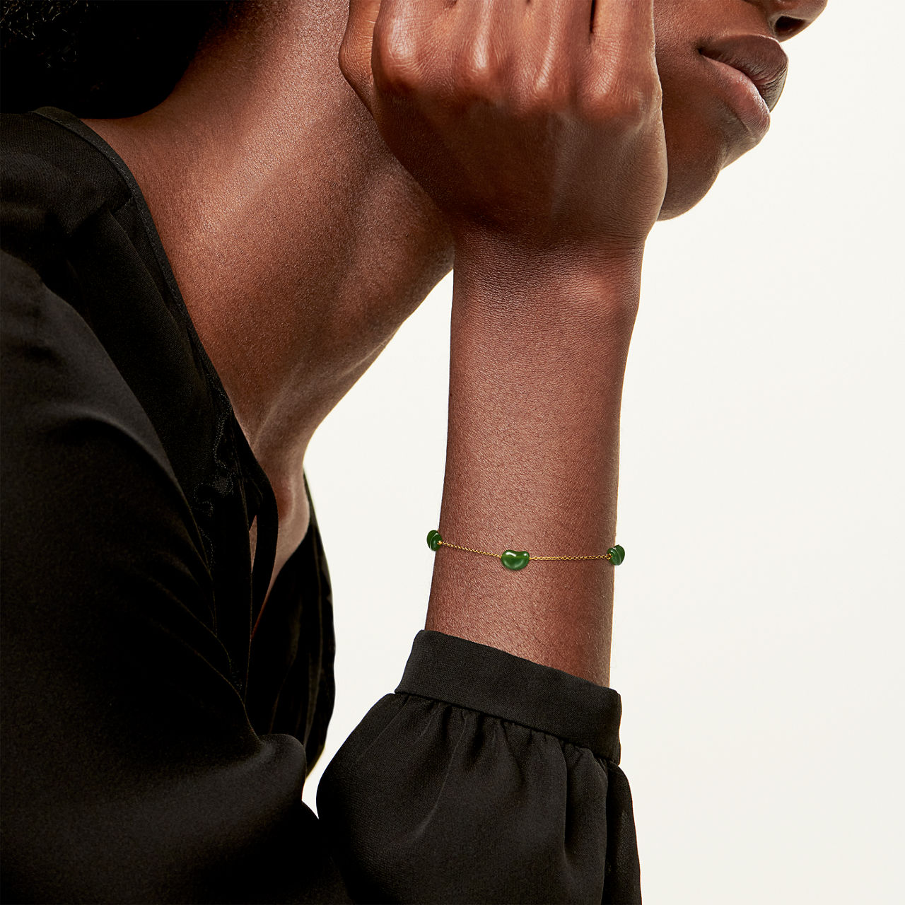 Bean® design Armband in Gelbgold mit grüner Jade, 9 mm