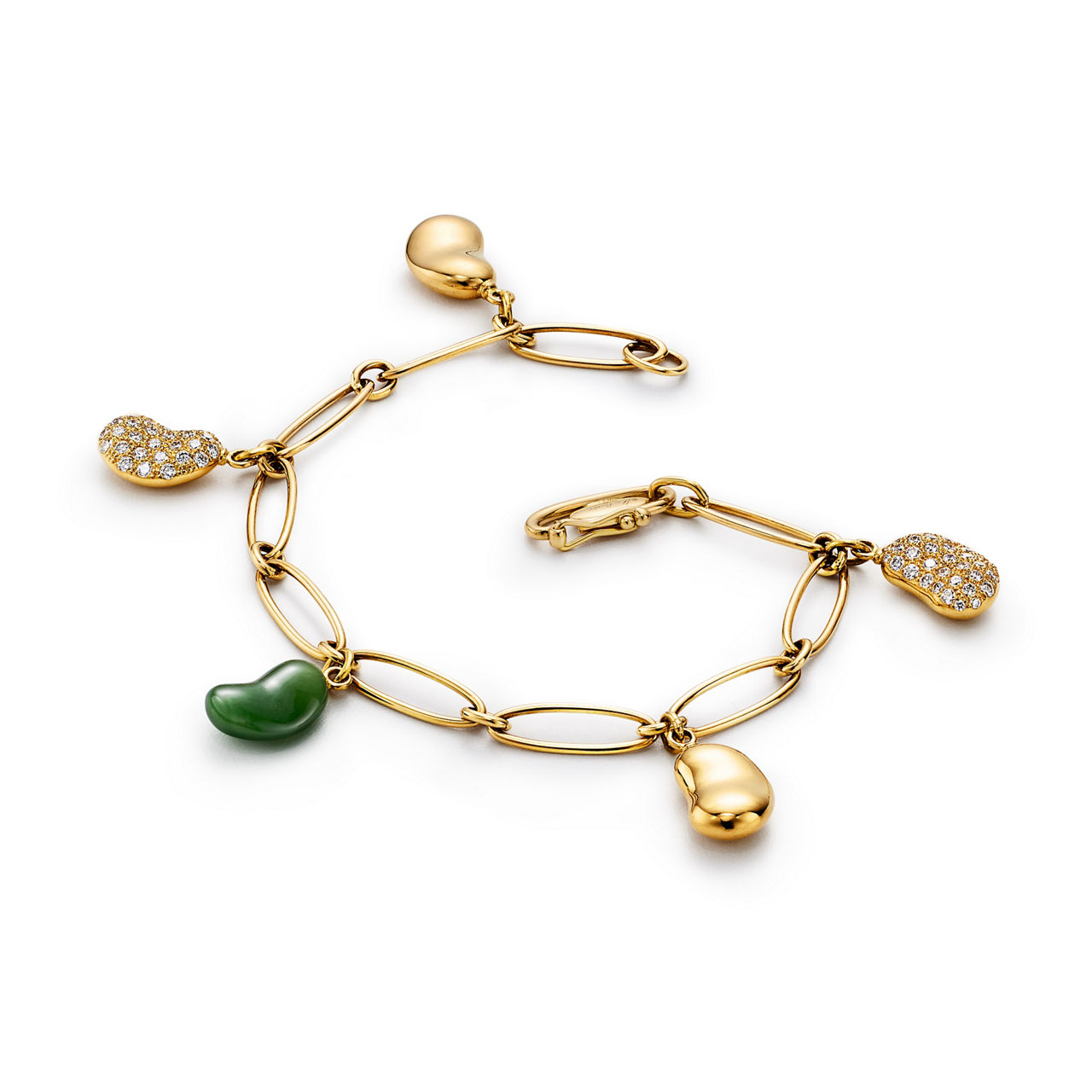 Elsa Peretti® Bean® design:Bracelet in Yellow Gold with Diamonds and Green Jade image number 3