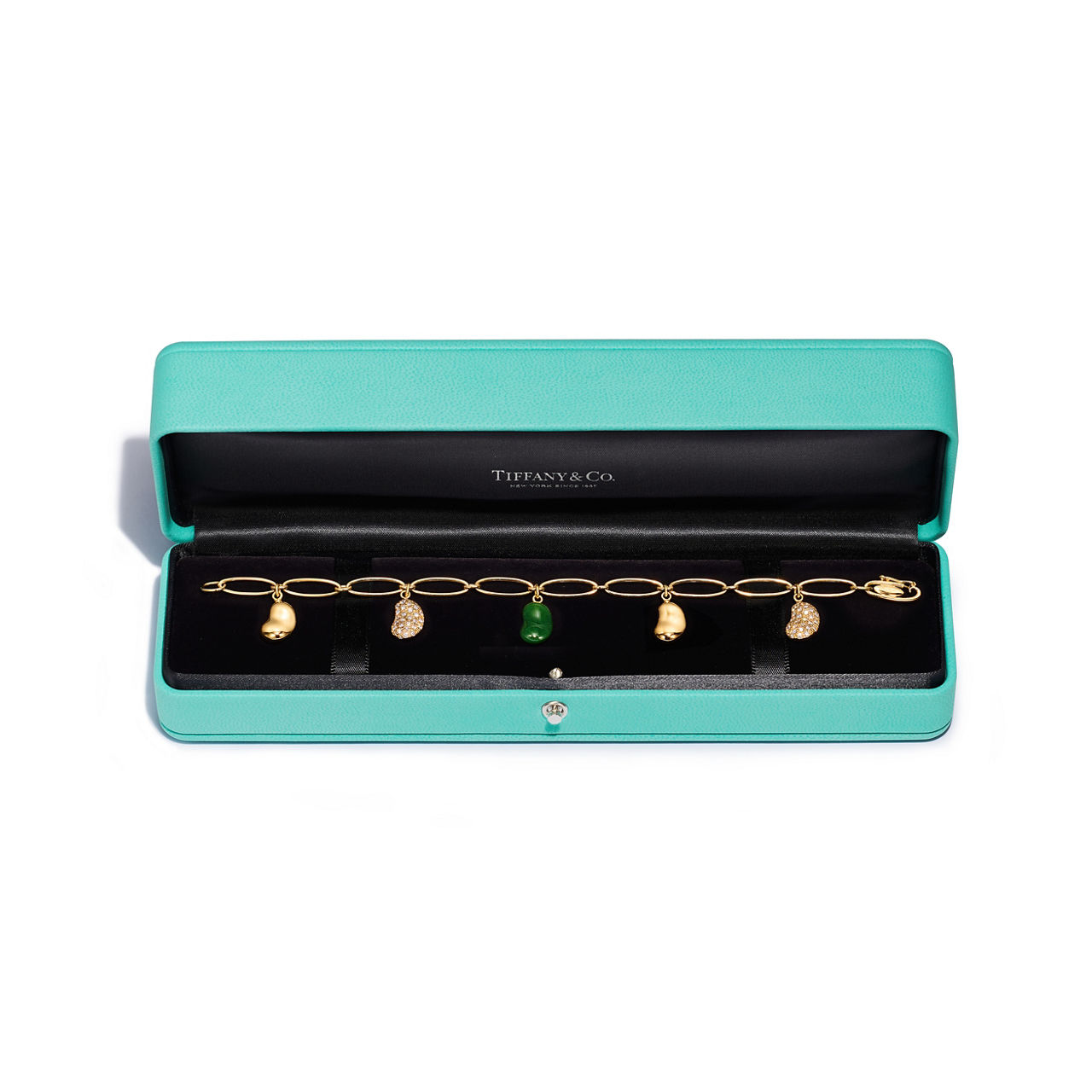Elsa Peretti®:Bean® design Bracelet in Gold with Diamonds & Green