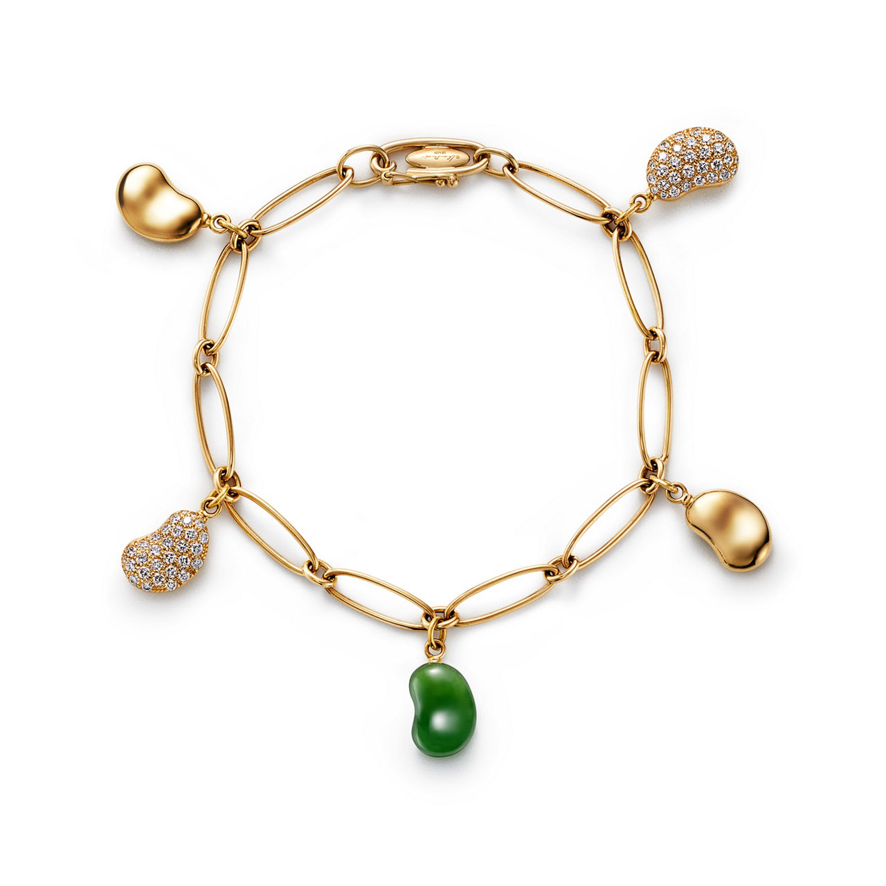 Bracelet in Yellow Gold with Diamonds and Green Jade