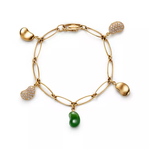 Bean® design Bracelet in Gold with Diamonds & Green Nephrite Jade