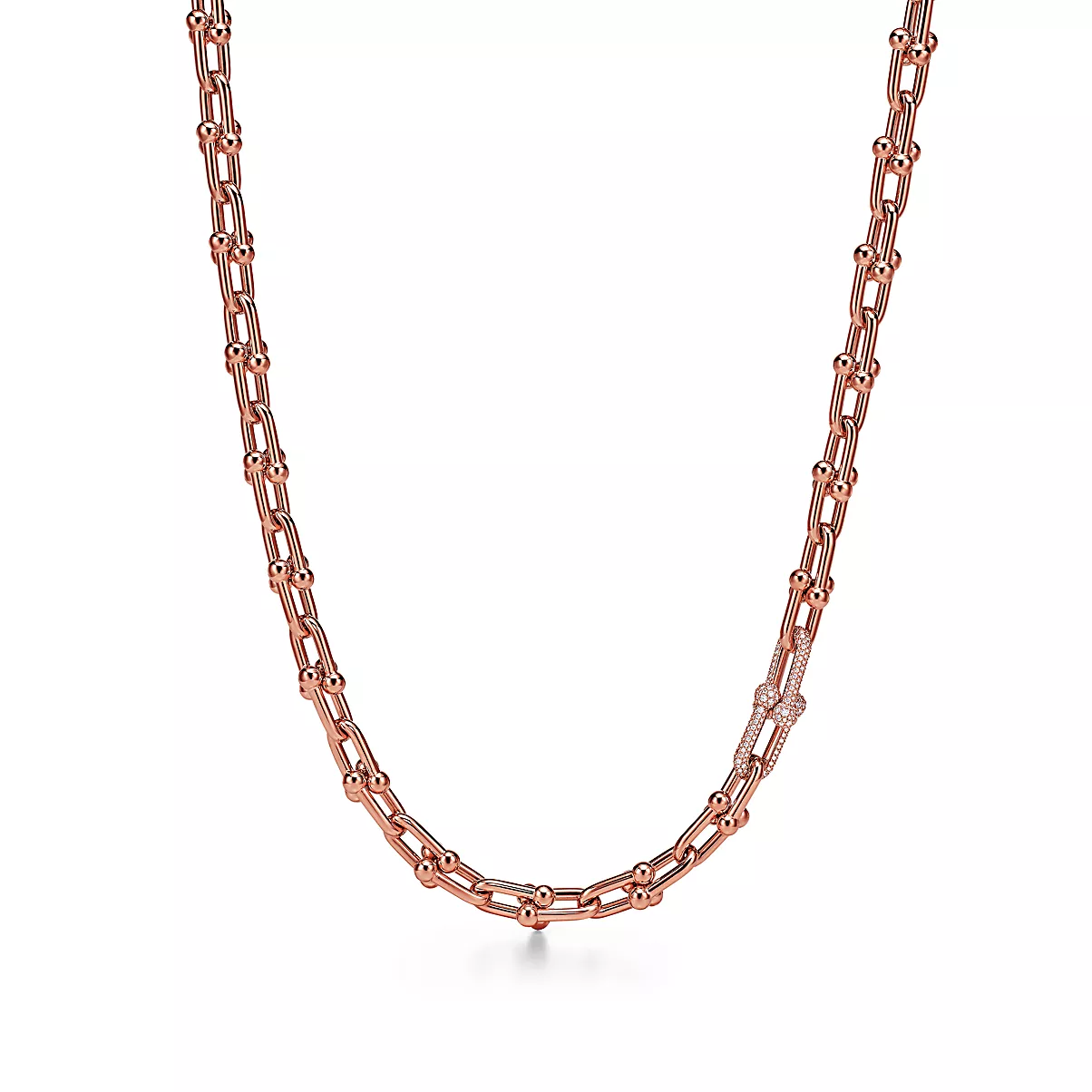 Tiffany HardWear Necklace 18K 로즈 골드 라운드 브릴리언트 다이아몬드 One Scale