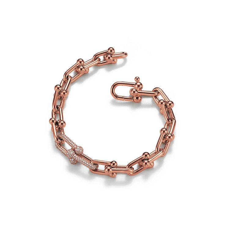 Tiffany HardWear:Armband mit mittelgroßen Gliedern in Roségold mit Diamanten Bildnummer 4