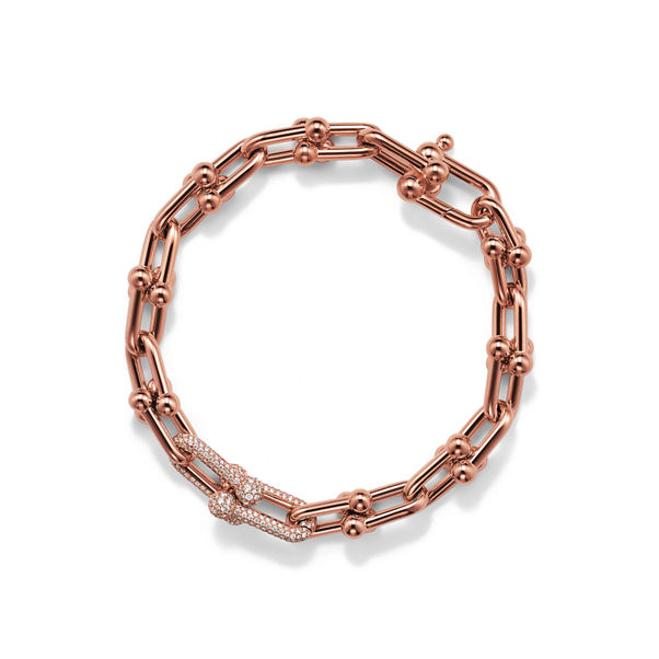 Tiffany HardWear:Medium Link Bracelet in Rose Gold with Diamonds