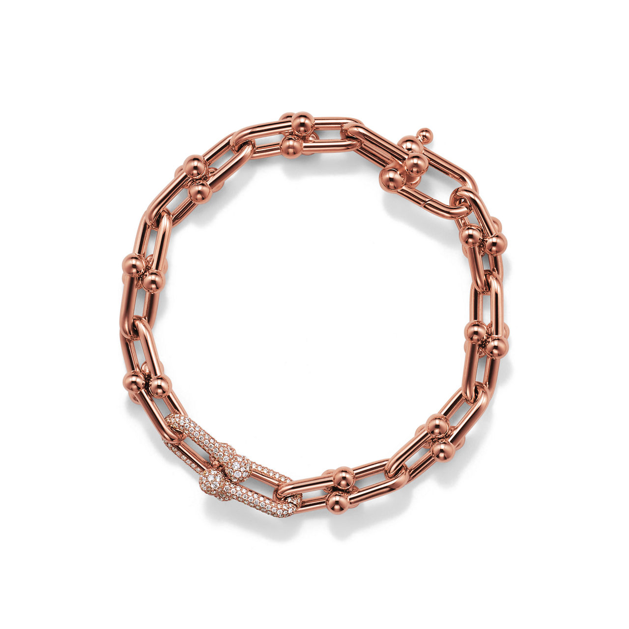 Pulsera de eslabones medianos de oro rosa con diamantes