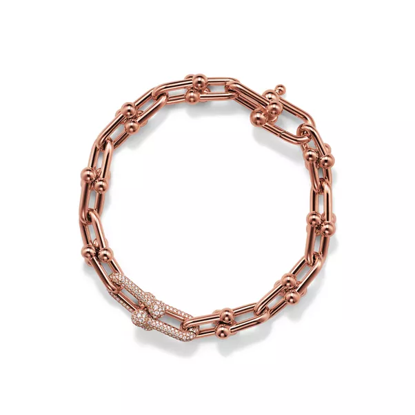 Armband mit mittelgroßen Gliedern in Roségold mit Diamanten