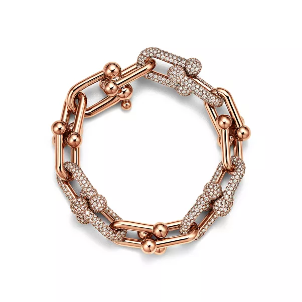라지 링크 브레이슬릿, 로즈 골드, 파베 다이아몬드 세팅