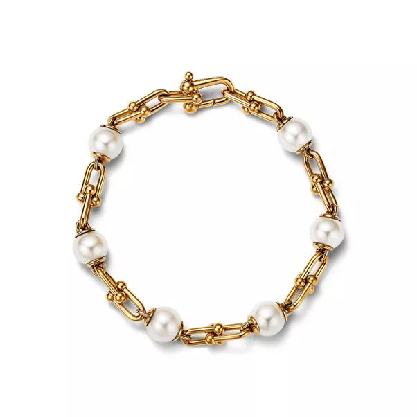 Gliederarmband in Gelbgold mit Süßwasserperlen