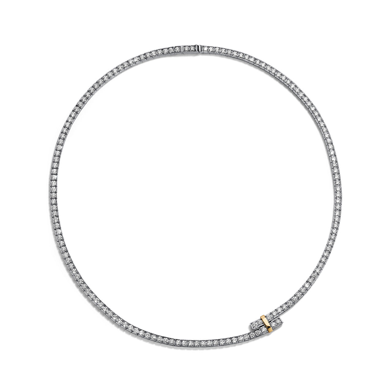 Tiffany Edge:Bypass Necklace in Platinum and Yellow Gold with Diamonds image number 2