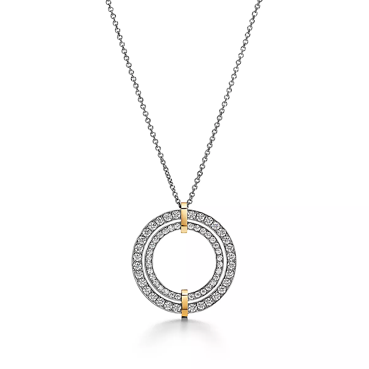 Tiffany Edge Pendant w/Chain 플래티늄 및 18K 옐로우 골드 라운드 브릴리언트 다이아몬드 L