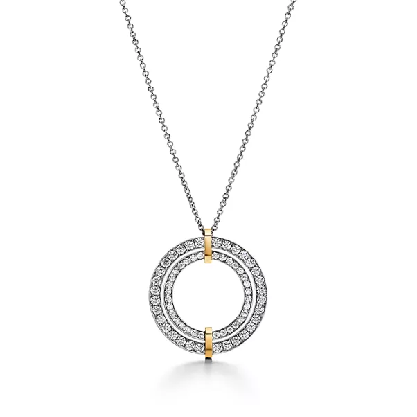 Circle Anhänger in Platin und Gelbgold mit Diamanten, Large