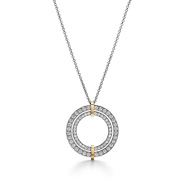 Tiffany Edge:Circle Pendant in Platinum and Yellow Gold with Diamonds, Large