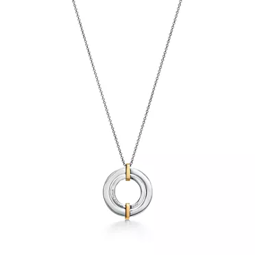 Tiffany Edge:Circle Pendant in Platinum and Yellow Gold with Diamonds, Small, 2