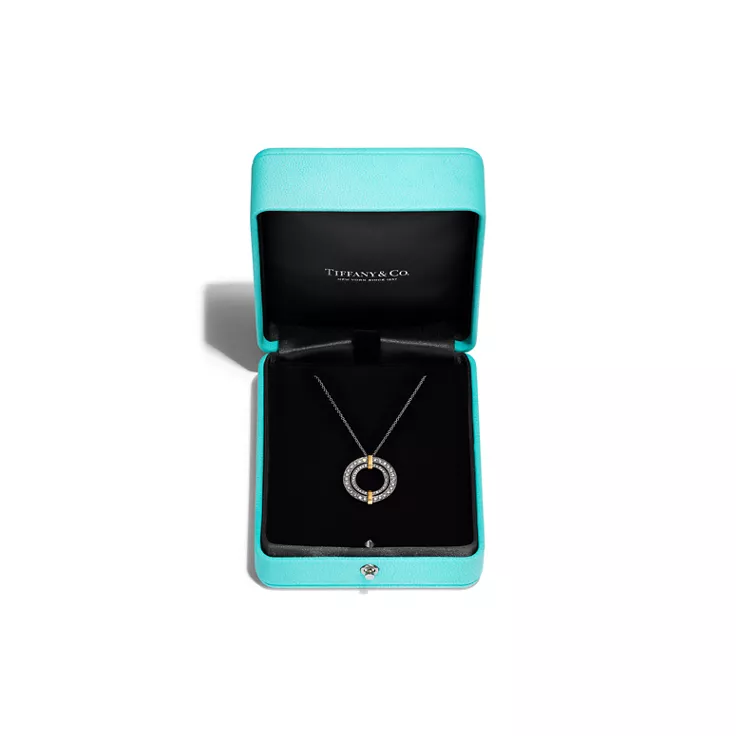 Tiffany Edge:Circle Pendant in Platinum and Yellow Gold with Diamonds, Small, 4