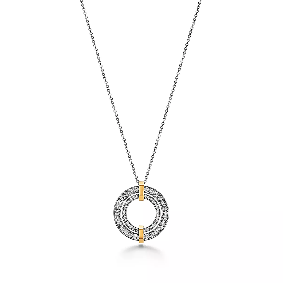 Tiffany Edge Pendant w/Chain 플래티늄 및 18K 옐로우 골드 라운드 브릴리언트 다이아몬드 S