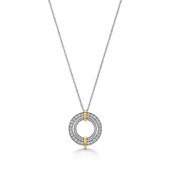 Circle Anhänger in Platin und Gelbgold mit Diamanten, Small